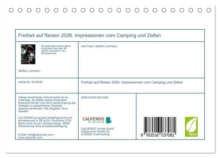 Produktbild: Freiheit auf Reisen 2026. Impressionen vom Camping und Zelten (Tischkalender 2026 DIN A5 quer), CALVENDO Monatskalender