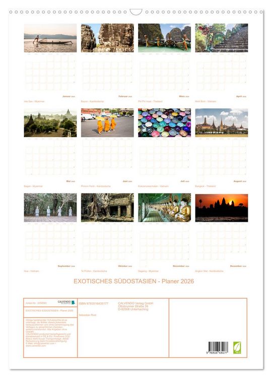 Produktbild: EXOTISCHES S&Uuml;DOSTASIEN - Planer 2026 (Wandkalender 2026 DIN A2 hoch), CALVENDO Monatskalender