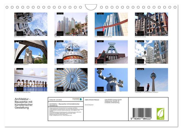 Produktbild: Architektur - Bauwerke mit k&uuml;nstlerischer Gestaltung (Wandkalender 2026 DIN A4 quer), CALVENDO Monatskalender