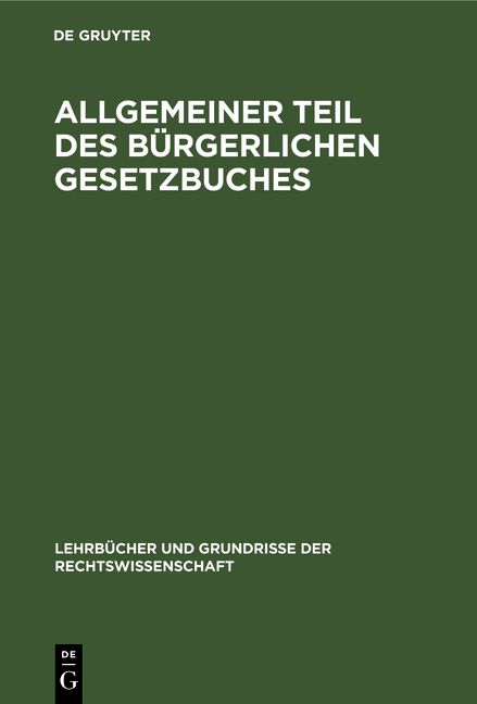 Produktbild: Allgemeiner Teil des B&uuml;rgerlichen Gesetzbuches