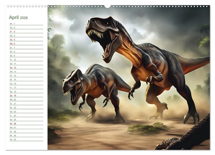 Produktbild: KI Dinosaurier - Herrscher der L&uuml;fte, Land und Meer (hochwertiger Premium Wandkalender 2026 DIN A2 quer), Kunstdruck in Hochglanz