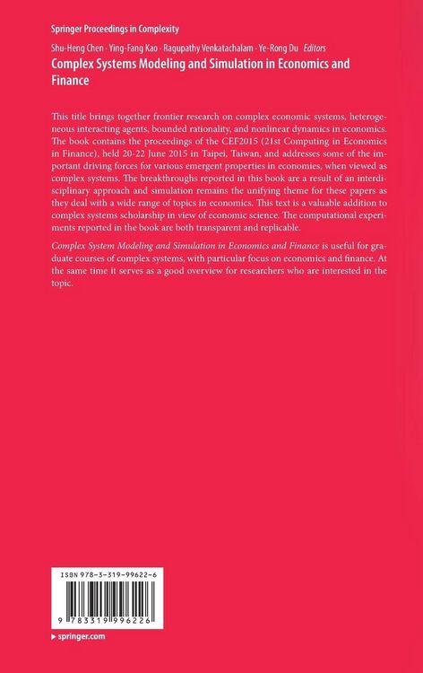 Produktbild: Complex Systems Modeling and Simulation in Economics and Finance