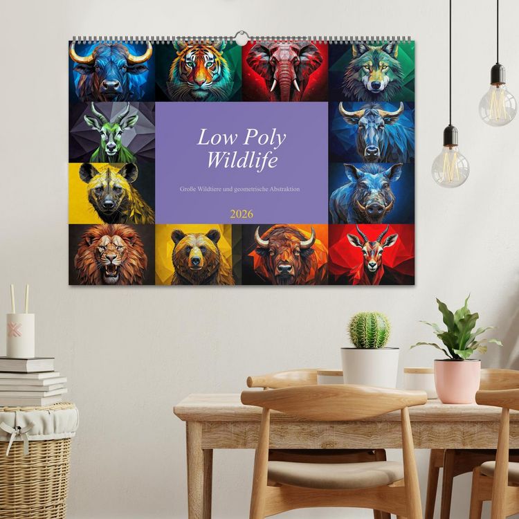 Produktbild: Low Poly Wildlife (Wandkalender 2026 DIN A2 quer), CALVENDO Monatskalender