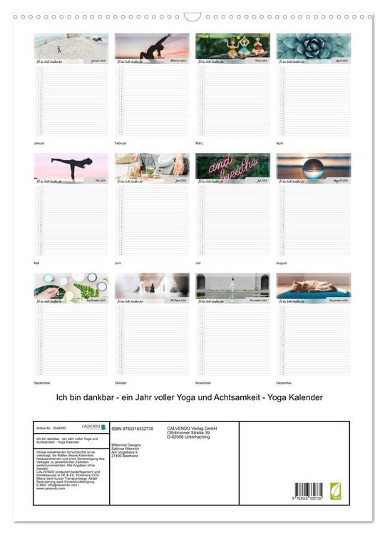 Produktbild: Ich bin dankbar - ein Jahr voller Yoga und Achtsamkeit - Yoga Kalender (Wandkalender 2026 DIN A2 hoch), CALVENDO Monatskalender