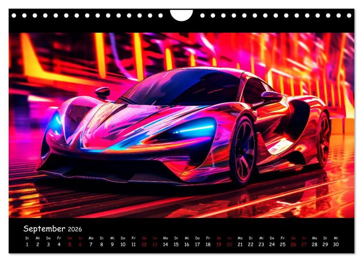 Produktbild: Futuristische Neon Cars (Wandkalender 2026 DIN A4 quer), CALVENDO Monatskalender