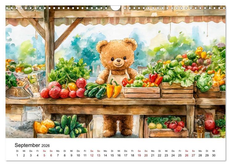 Produktbild: Teddy auf dem Bauernhof - Entdecke das Landleben mit Tieren und Feldern (Wandkalender 2026 DIN A3 quer), CALVENDO Monatskalender