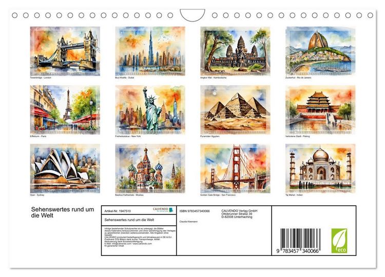 Produktbild: Sehenswertes rund um die Welt (Wandkalender 2026 DIN A4 quer), CALVENDO Monatskalender
