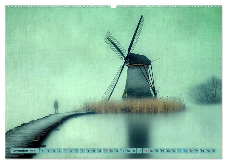 Produktbild: Windgefl&uuml;ster-M&uuml;hlenimpressionen (Wandkalender 2026 DIN A2 quer), CALVENDO Monatskalender