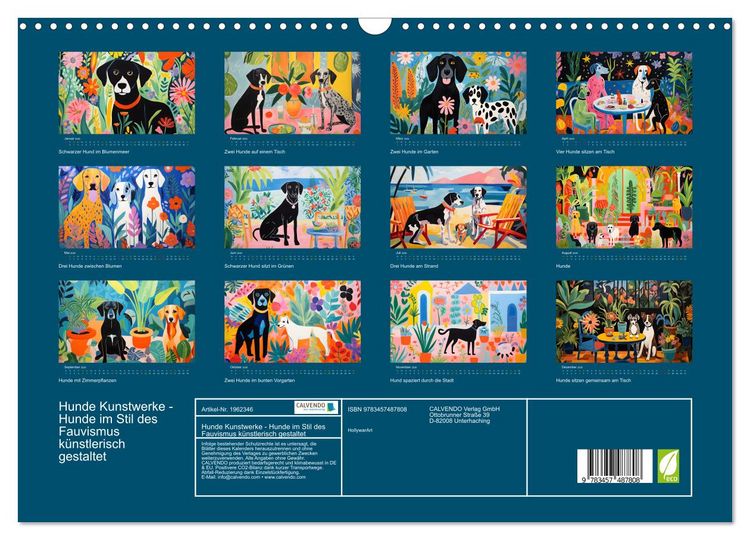Produktbild: Hunde Kunstwerke - Hunde im Stil des Fauvismus k&uuml;nstlerisch gestaltet (Wandkalender 2026 DIN A3 quer), CALVENDO Monatskalender