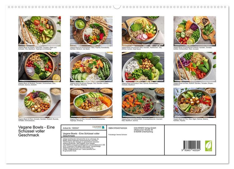Produktbild: Vegane Bowls - Eine Sch&uuml;ssel voller Geschmack (hochwertiger Premium Wandkalender 2026 DIN A2 quer), Kunstdruck in Hochglanz