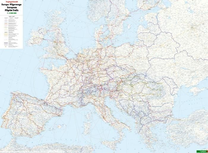 Produktbild: Europa Pilgerwege, Wanderkarte 1:2.000.000 - 1:3.500.000