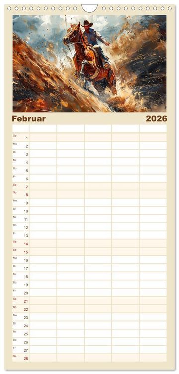 Produktbild: Familienplaner 2026 - Pferde, Staub und Freiheit mit 5 Spalten (Wandkalender, 21 x 45 cm) CALVENDO