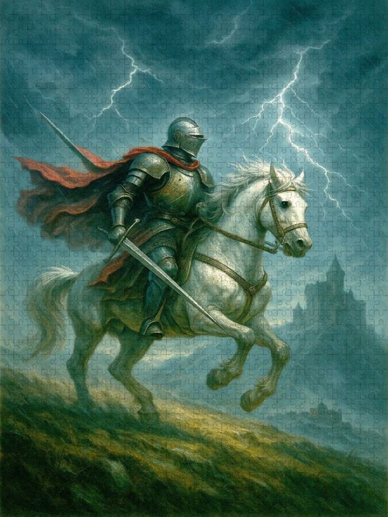 Produktbild: CALVENDO Puzzle Heldenritt durch den Sturm - Ritter auf Pferd | 1000 Teile Lege-Gr&ouml;&szlig;e 64x48cm Foto-Puzzle f&uuml;r gl&uuml;ckliche Stunden
