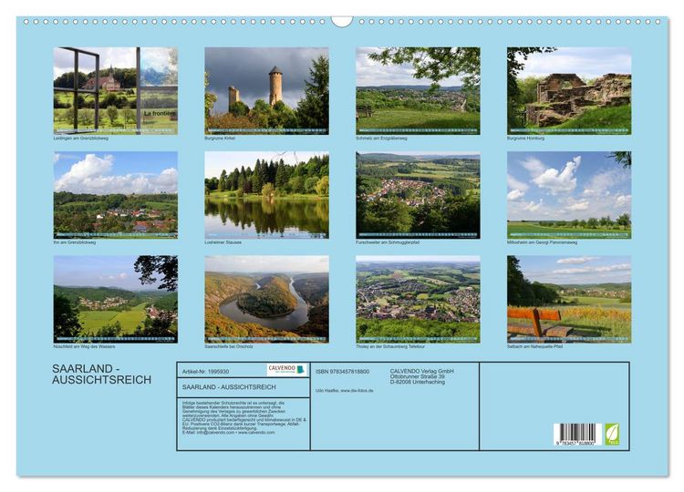 Produktbild: SAARLAND - AUSSICHTSREICH (Wandkalender 2026 DIN A2 quer), CALVENDO Monatskalender