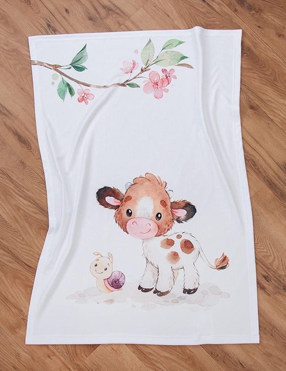 Produktbild: Herding 1540231014 - babybest&reg;, Babydecke, S&uuml;&szlig;es K&auml;lbchen, Soft-Peachdecke, Microfaser, weiss/beige, 75x100 cm