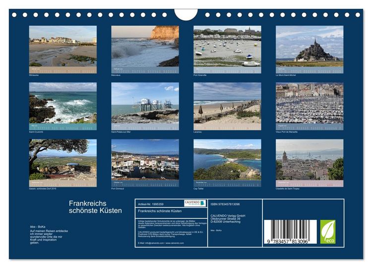 Produktbild: Frankreichs sch&ouml;nste K&uuml;sten (Wandkalender 2026 DIN A4 quer), CALVENDO Monatskalender