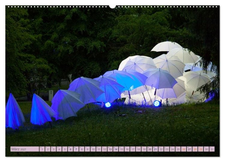 Produktbild: Schirme. Lichtinstallation Idee und Ausf&uuml;hrung des K&uuml;nstler Thomas Mogendorf (hochwertiger Premium Wandkalender 2027 DIN A2 quer), Kunstdruck in Hochglanz