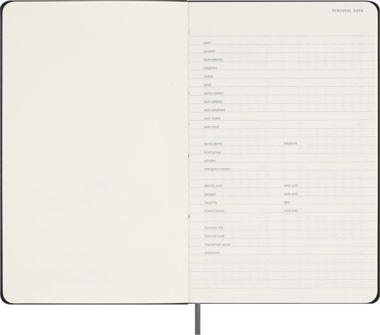 Produktbild: Moleskine undatierter Wochen Notizkalender, L/A5, 1 Wo = 1 Seite, Rechts linierte Seite, Fester Einband mit Textpr&auml;gung gold, Schwarz