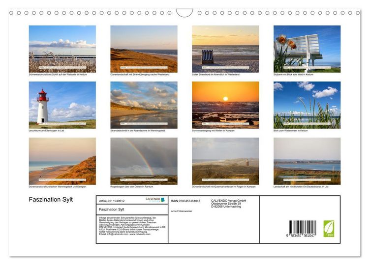 Produktbild: Faszination Sylt (Wandkalender 2026 DIN A3 quer), CALVENDO Monatskalender