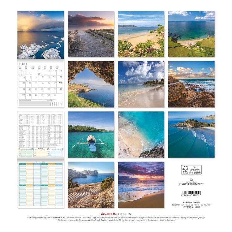 Produktbild: Alpha Edition - Am Meer 2026 Broschürenkalender, 30x30cm, Wandkalender mit Platz für Notizen und Termine, Bilder rund ums Meer, Monatsübersicht und Fe