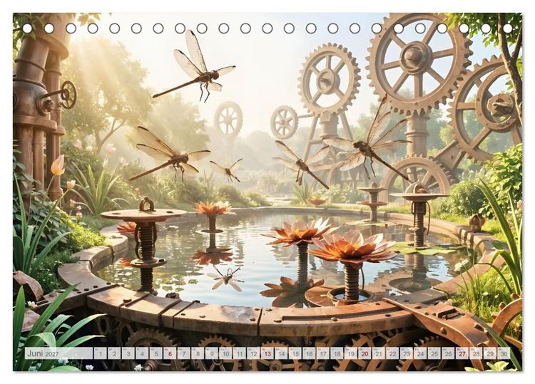 Produktbild: Der Garten der stillen Zahnr&auml;der - Ein Jahr zwischen Bl&uuml;ten, Mechanik und leiser Magie (Tischkalender 2027 DIN A5 quer), CALVENDO Monatskalender