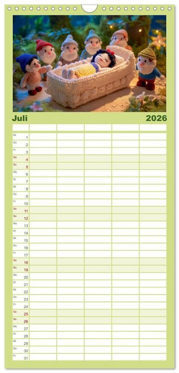 Produktbild: Familienplaner 2026 - Amigurumi M&auml;rchenstunde nach den Gebr&uuml;dern Grimm mit 5 Spalten (Wandkalender, 21 x 45 cm) CALVENDO