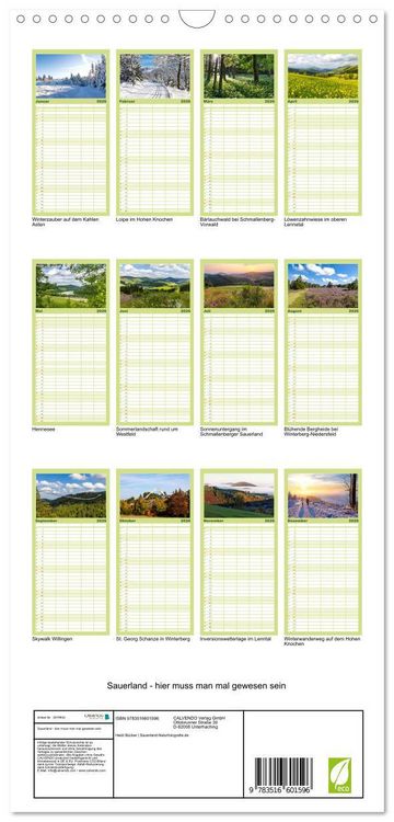 Produktbild: Familienplaner 2026 - Sauerland - hier muss man mal gewesen sein mit 5 Spalten (Wandkalender, 21 x 45 cm) CALVENDO