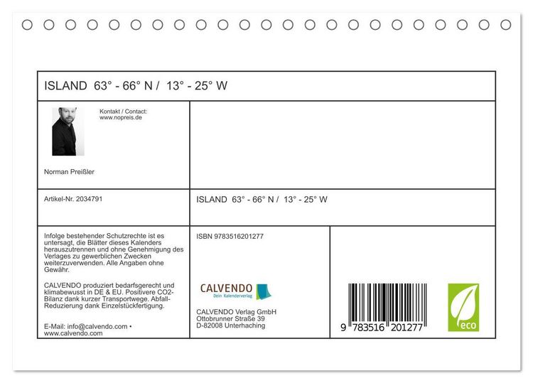 Produktbild: ISLAND 63&deg; - 66&deg; N / 13&deg; - 25&deg; W (Tischkalender 2026 DIN A5 quer), CALVENDO Monatskalender