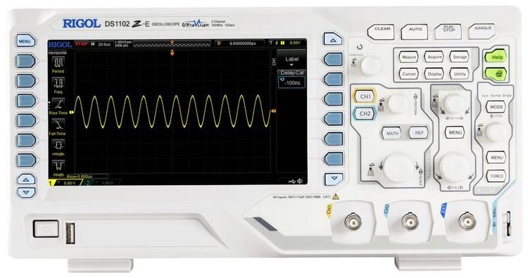 Produktbild: Rigol DS1102Z-E Digital-Oszilloskop 100 MHz 2-Kanal 1 GSa/s 24 Mpts 8 Bit Digital-Speicher (DSO) 1 St.