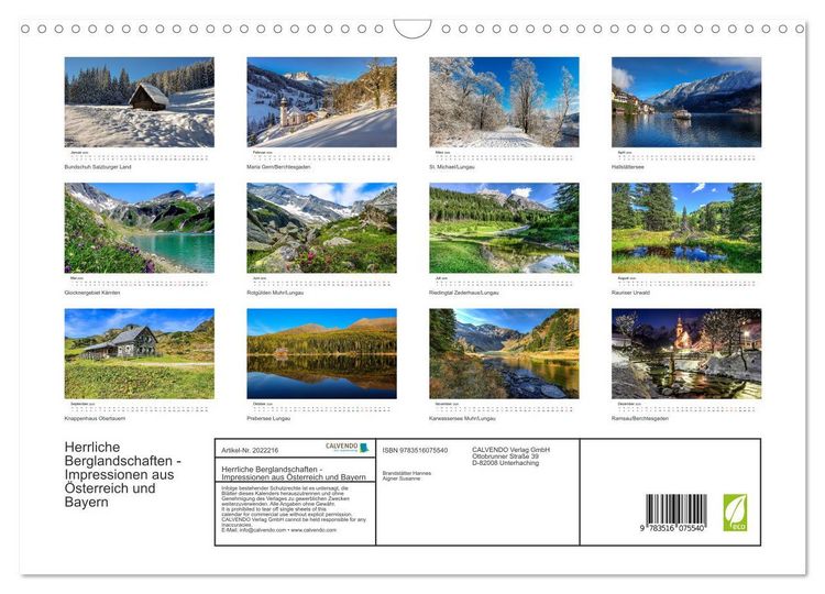 Produktbild: Herrliche Berglandschaften - Impressionen aus &Ouml;sterreich und Bayern (Wandkalender 2026 DIN A3 quer), CALVENDO Monatskalender