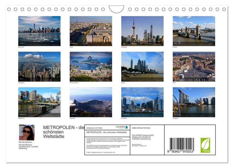 Produktbild: METROPOLEN - die sch&ouml;nsten Weltst&auml;dte (Wandkalender 2026 DIN A4 quer), CALVENDO Monatskalender