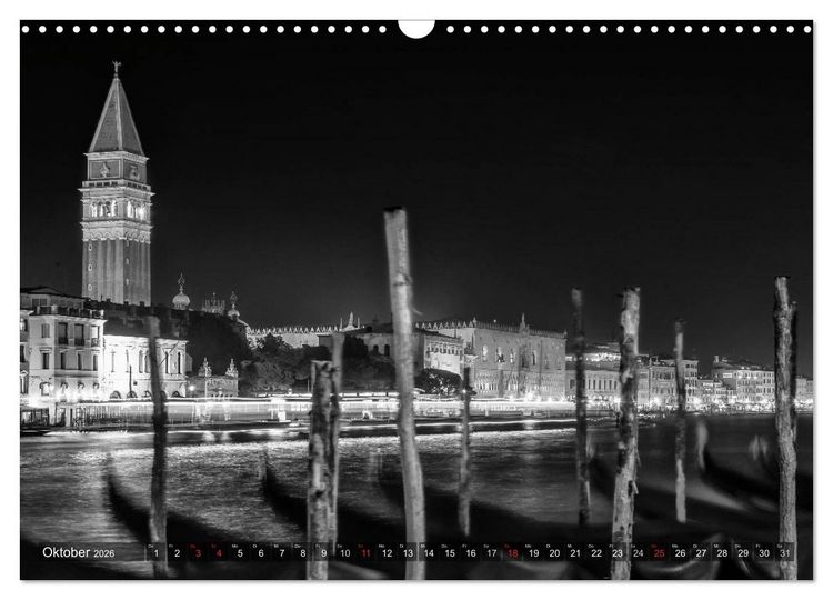 Produktbild: Leuchtendes Venedig &hellip;in monochrom (Wandkalender 2026 DIN A3 quer), CALVENDO Monatskalender