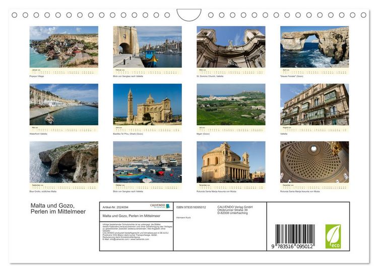 Produktbild: Malta und Gozo, Perlen im Mittelmeer (Wandkalender 2026 DIN A4 quer), CALVENDO Monatskalender