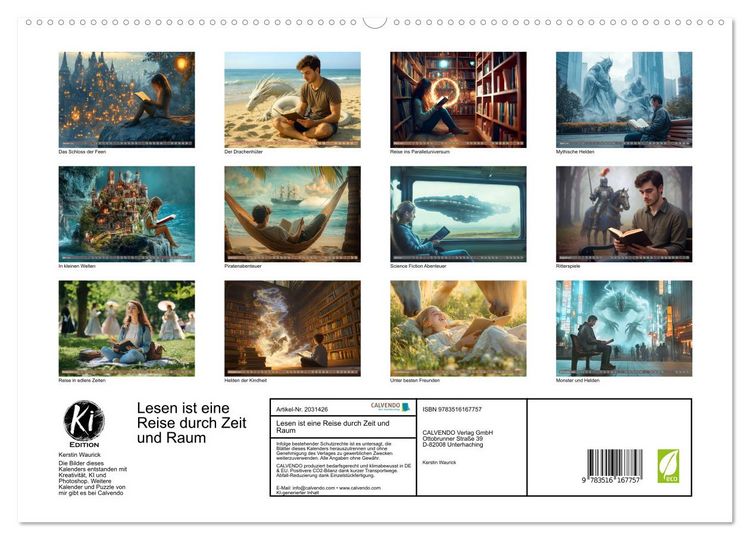 Produktbild: Lesen ist eine Reise durch Zeit und Raum (hochwertiger Premium Wandkalender 2026 DIN A2 quer), Kunstdruck in Hochglanz