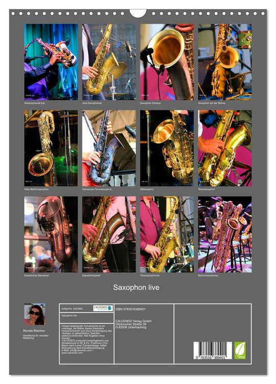 Produktbild: Saxophon live (Wandkalender 2026 DIN A3 hoch), CALVENDO Monatskalender