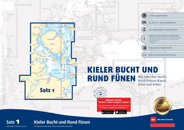 Produktbild: Sportbootkarten Satz 1: Kieler Bucht und Rund F&uuml;nen (Ausgabe 2026)