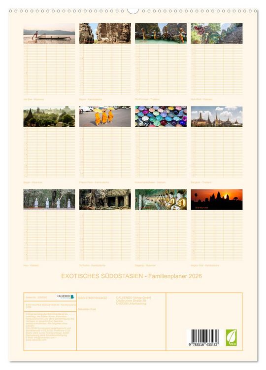Produktbild: EXOTISCHES S&Uuml;DOSTASIEN - Familienplaner 2026 (hochwertiger Premium Wandkalender 2026 DIN A2 hoch), Kunstdruck in Hochglanz