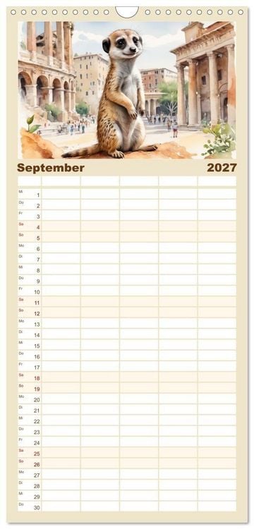 Produktbild: Familienplaner 2027 - Erdm&auml;nnchen in Italien mit 5 Spalten (Wandkalender, 21 x 45 cm) CALVENDO