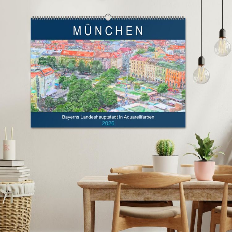 Produktbild: M&uuml;nchen - Bayerns Landeshauptstadt in Aquarellfarben (Wandkalender 2026 DIN A2 quer), CALVENDO Monatskalender