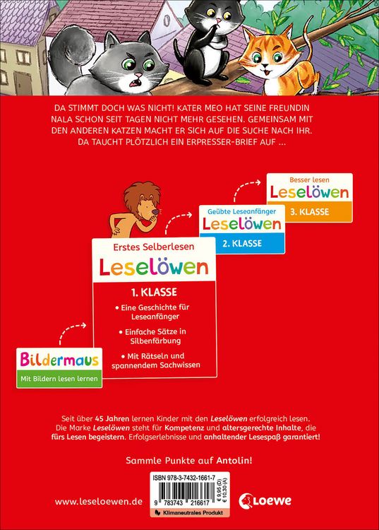 Produktbild: Leselöwen 1. Klasse - Die Katzen-Detektive (Großbuchstabenausgabe)