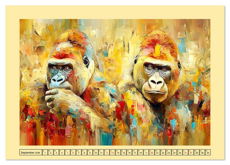 Produktbild: W&auml;chter der Stille. Beeindruckende Gorillas in moderner &Ouml;loptik (Wandkalender 2026 DIN A4 quer), CALVENDO Monatskalender