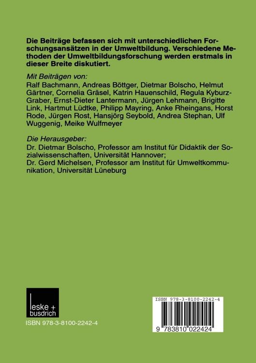 Produktbild: Methoden der Umweltbildungsforschung