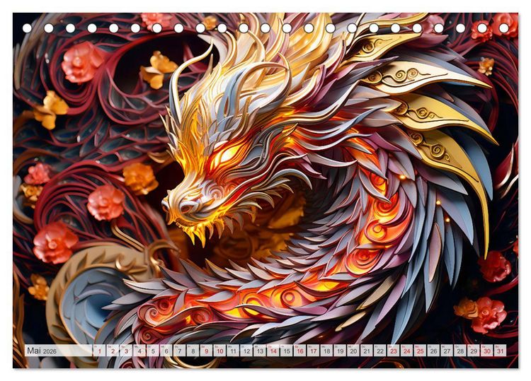 Produktbild: Quilling-Drachen - Jahr des Drachen (Tischkalender 2026 DIN A5 quer), CALVENDO Monatskalender