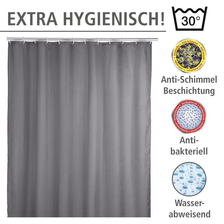 Produktbild: Anti-Schimmel Duschvorhang Uni Grey, Textil (Polyester), 180 x 200 cm, waschbar
