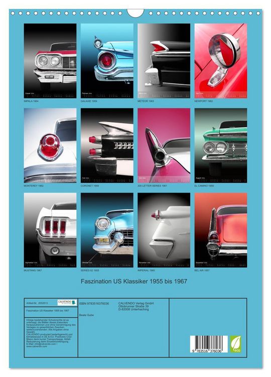 Produktbild: Faszination US Klassiker 1955 bis 1967 (Wandkalender 2026 DIN A3 hoch), CALVENDO Monatskalender
