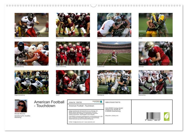 Produktbild: American Football - Touchdown (hochwertiger Premium Wandkalender 2026 DIN A2 quer), Kunstdruck in Hochglanz