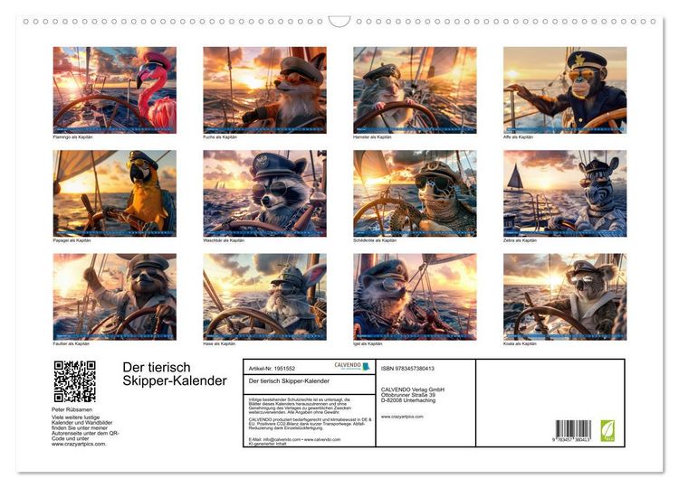 Produktbild: Der tierisch Skipper-Kalender (Wandkalender 2026 DIN A2 quer), CALVENDO Monatskalender