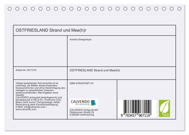 Produktbild: OSTFRIESLAND Strand und Mee(h)r (Tischkalender 2026 DIN A5 quer), CALVENDO Monatskalender