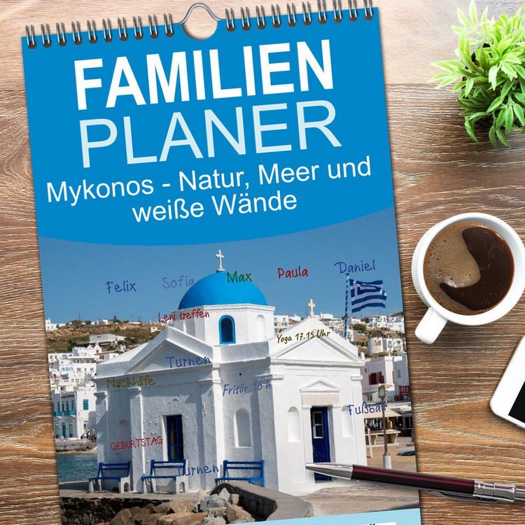 Produktbild: Familienplaner 2026 - Mykonos - Natur, Meer und wei&szlig;e W&auml;nde mit 5 Spalten (Wandkalender, 21 x 45 cm) CALVENDO