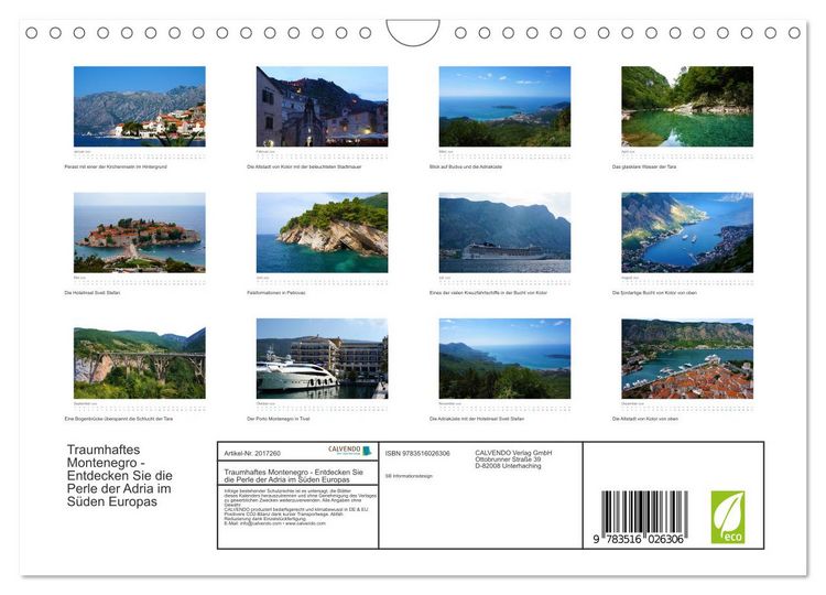 Produktbild: Traumhaftes Montenegro - Entdecken Sie die Perle der Adria im S&uuml;den Europas (Wandkalender 2026 DIN A4 quer), CALVENDO Monatskalender